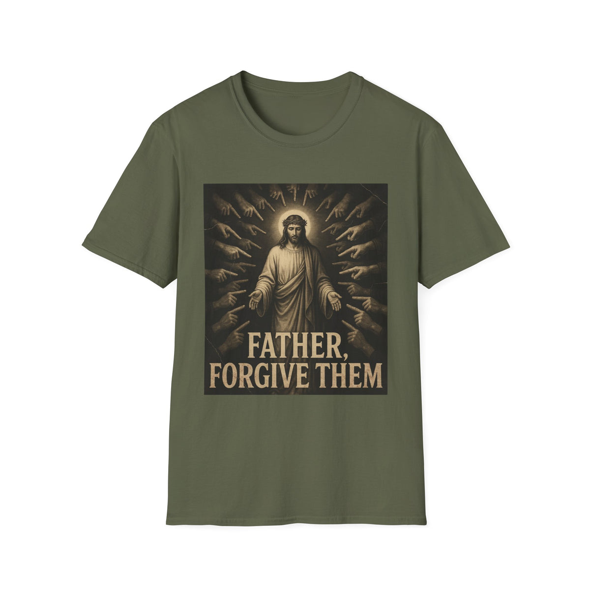 Jesus surrounded by accusing hands, Father Forgive Them T-Shirt