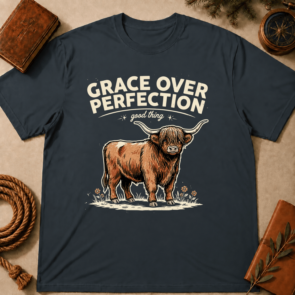 Highland Cow – "Grace Over Perfection" T-Shirt