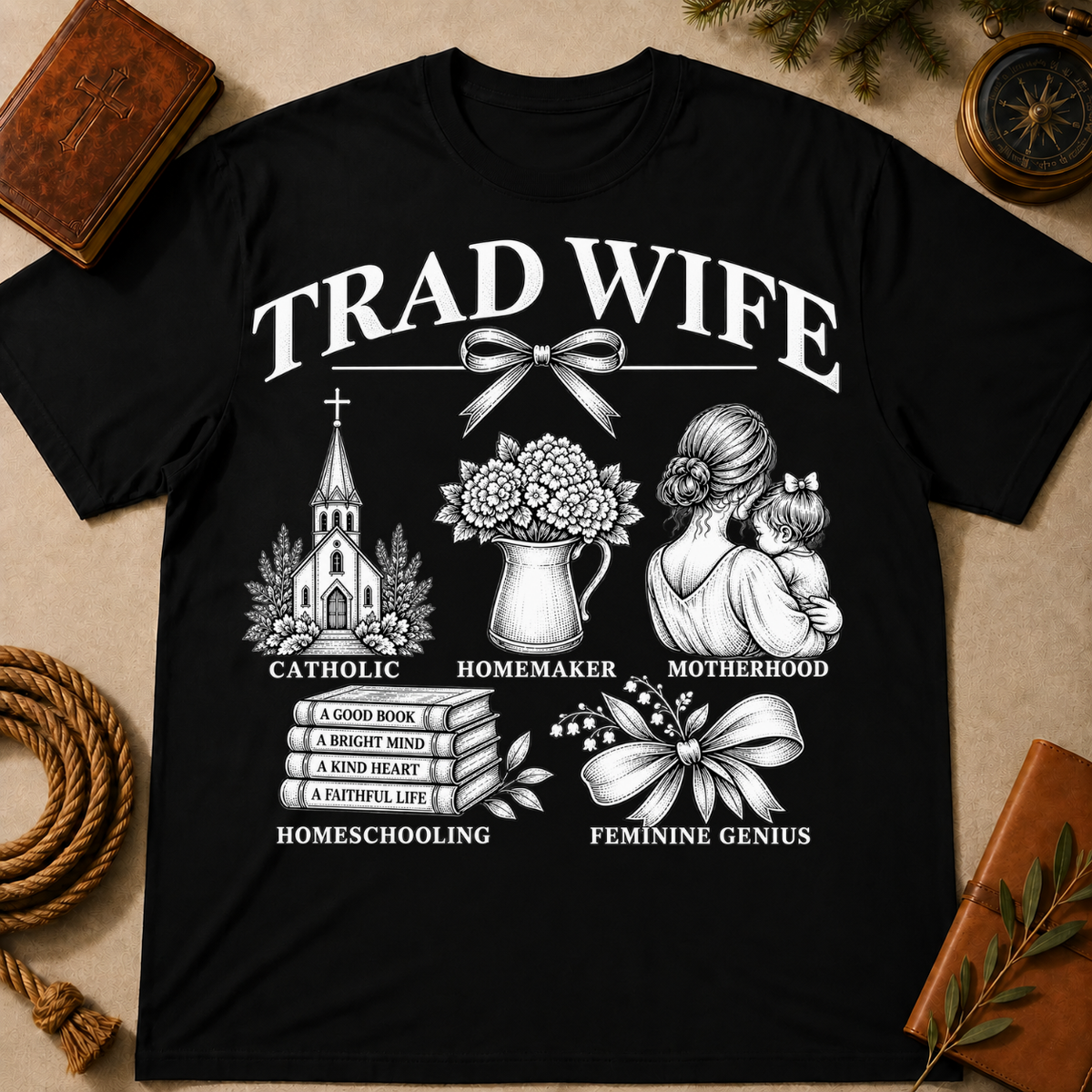 Trad Wife T-Shirt – Catholic Motherhood & Homemaking Tee