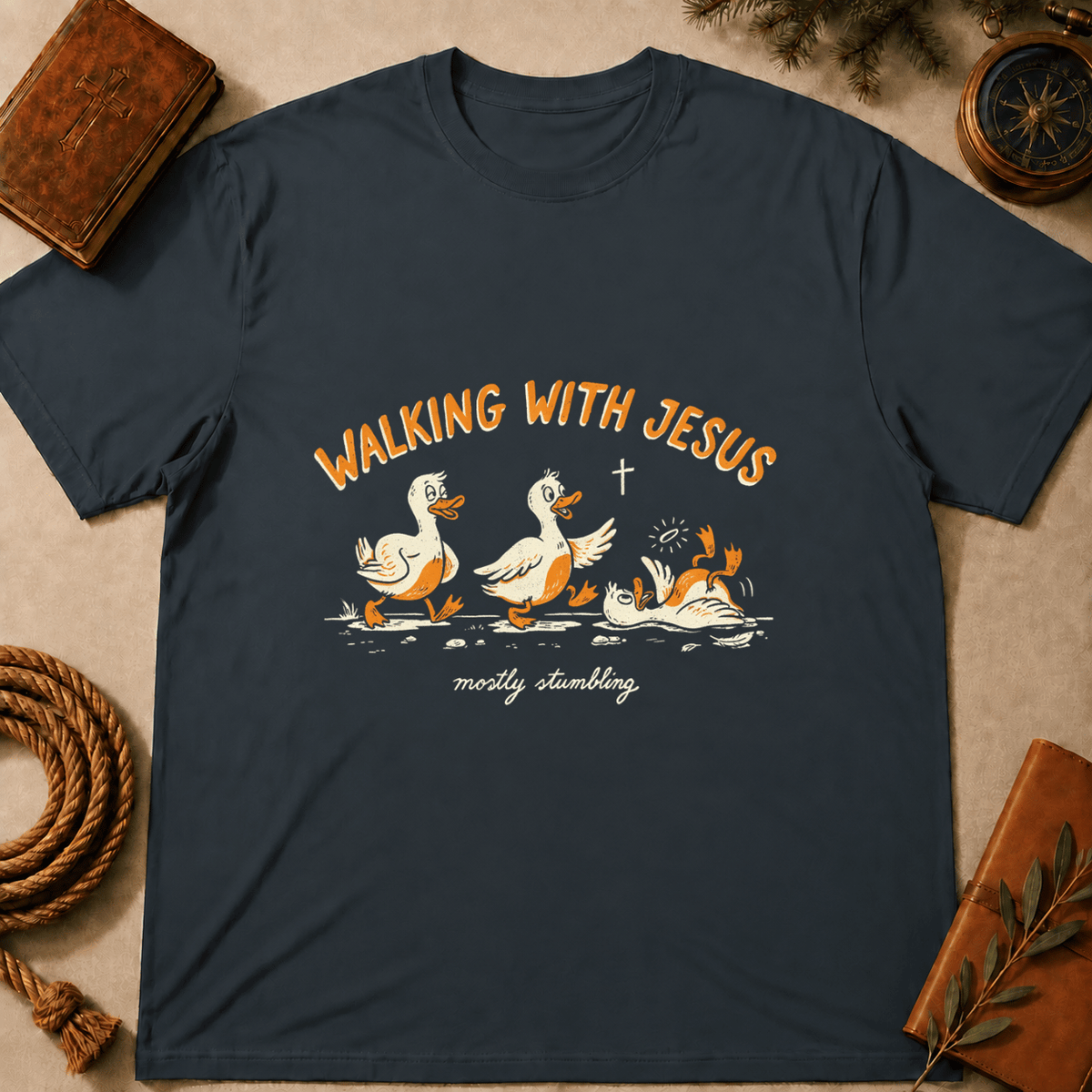 "Walking With Jesus... Mostly Stumbling" T-Shirt