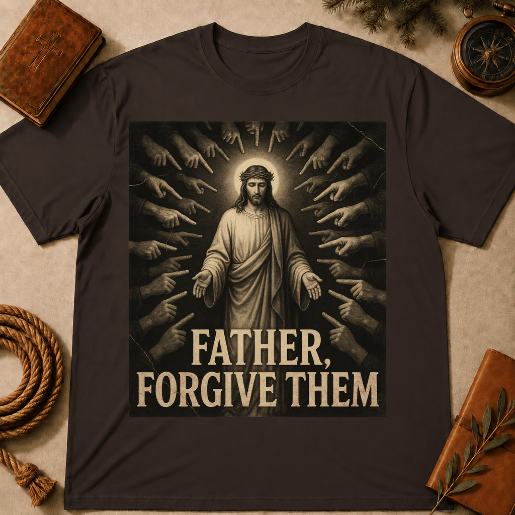 Jesus surrounded by accusing hands, Father Forgive Them T-Shirt