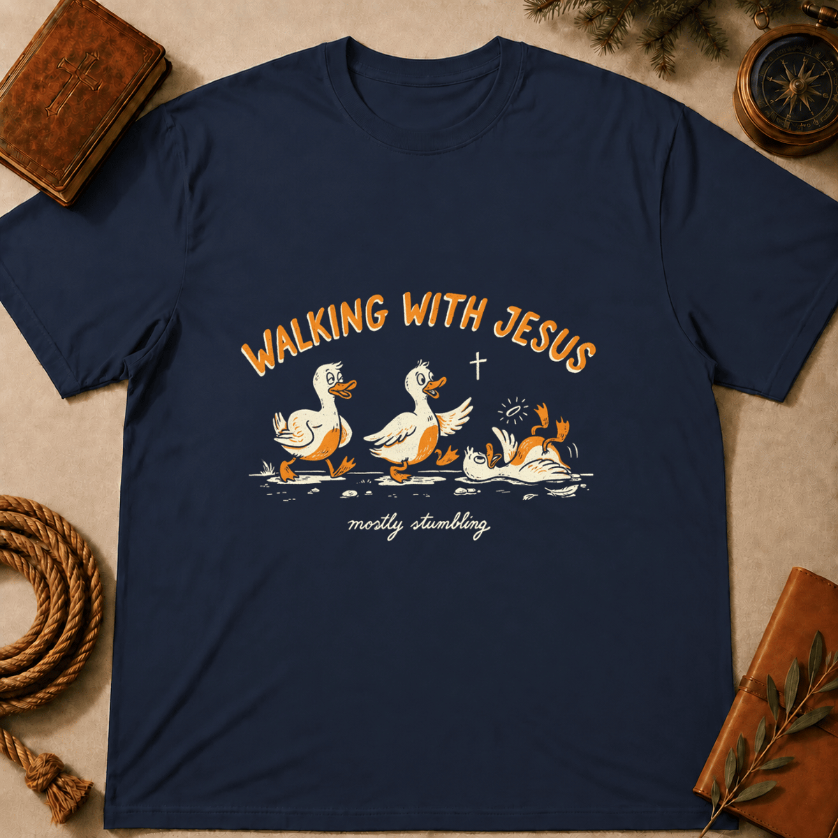 "Walking With Jesus... Mostly Stumbling" T-Shirt