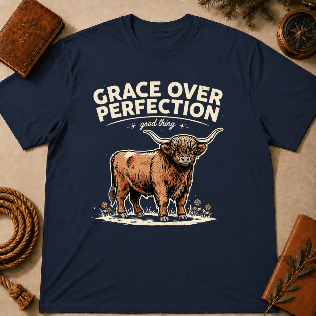 Highland Cow – "Grace Over Perfection" T-Shirt