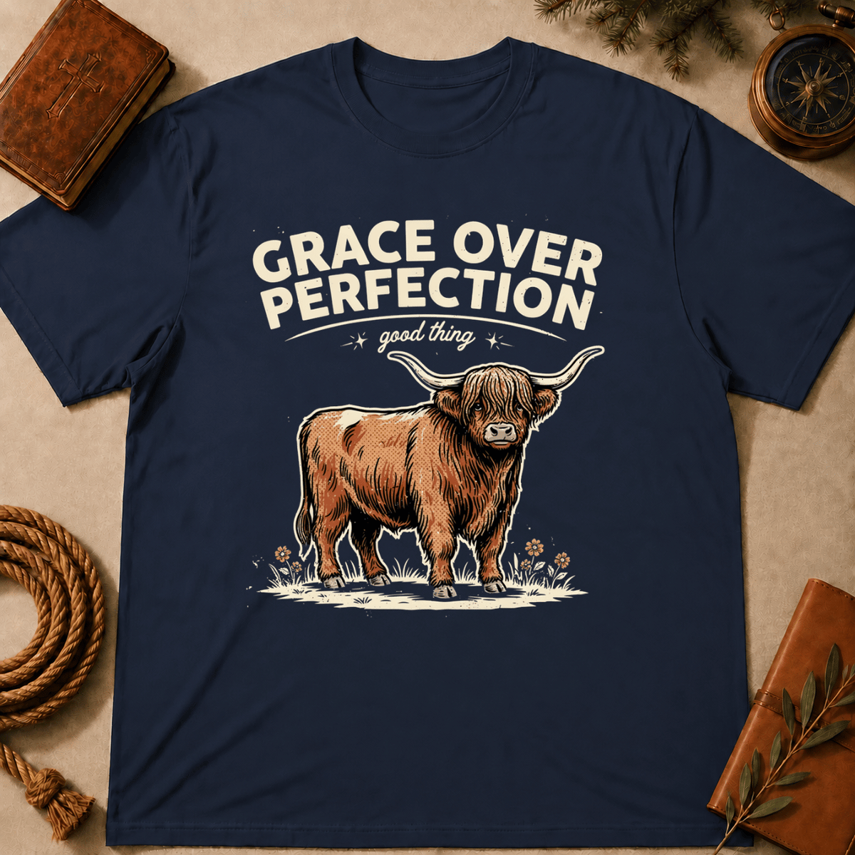 Highland Cow – "Grace Over Perfection" T-Shirt