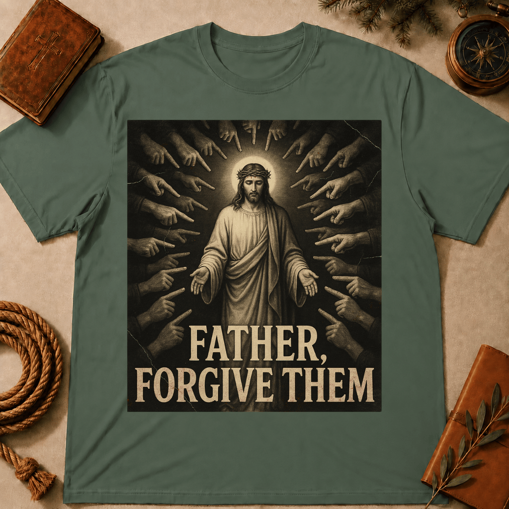 Jesus surrounded by accusing hands, Father Forgive Them T-Shirt