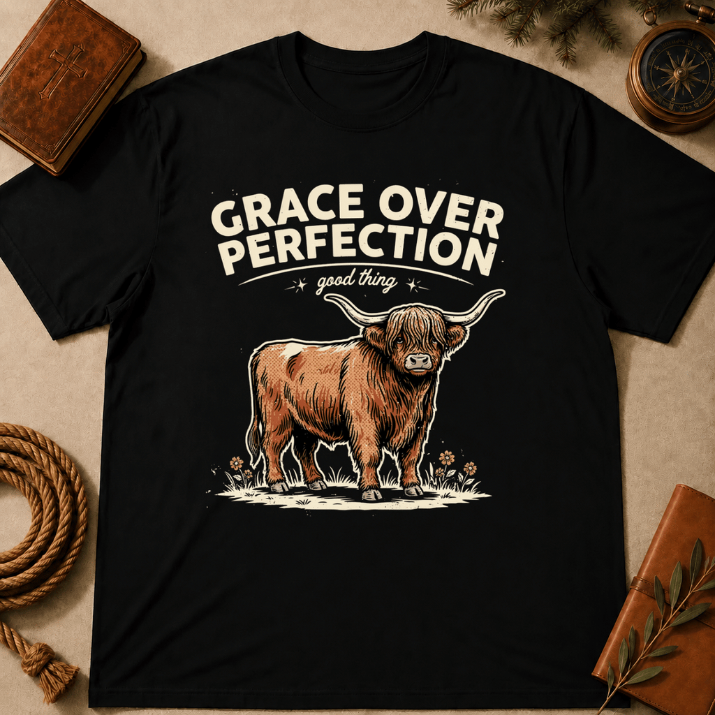 Highland Cow – "Grace Over Perfection" T-Shirt