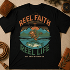 Fishing T-Shirt — "Reel Faith, Reel Life" Retro Outdoors Graphic