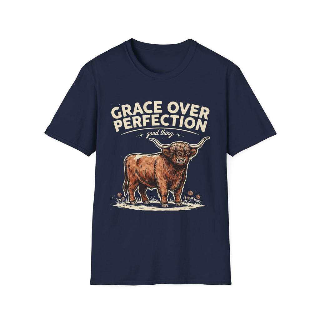 Highland Cow – "Grace Over Perfection" T-Shirt