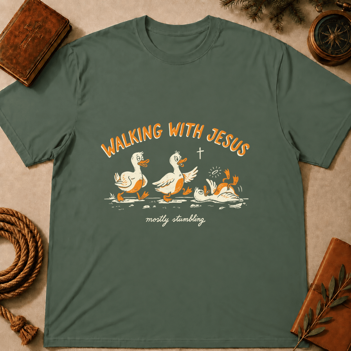 "Walking With Jesus... Mostly Stumbling" T-Shirt