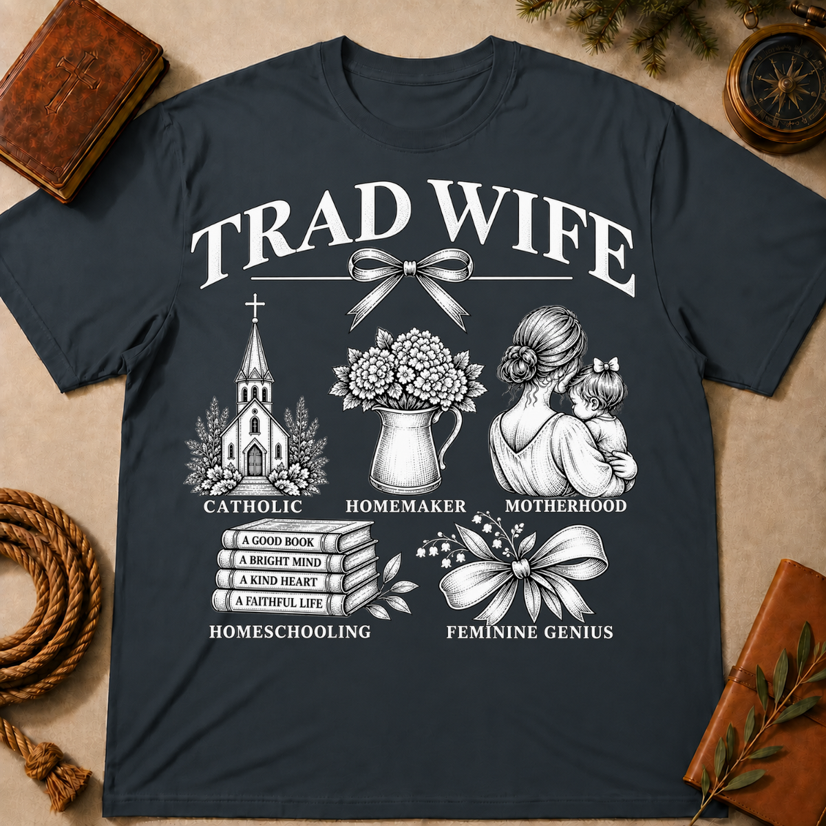 Trad Wife T-Shirt – Catholic Motherhood & Homemaking Tee