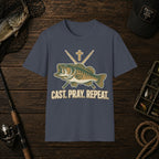 Fishing T-Shirt — "Cast. Pray. Repeat." Bass & Cross Tee