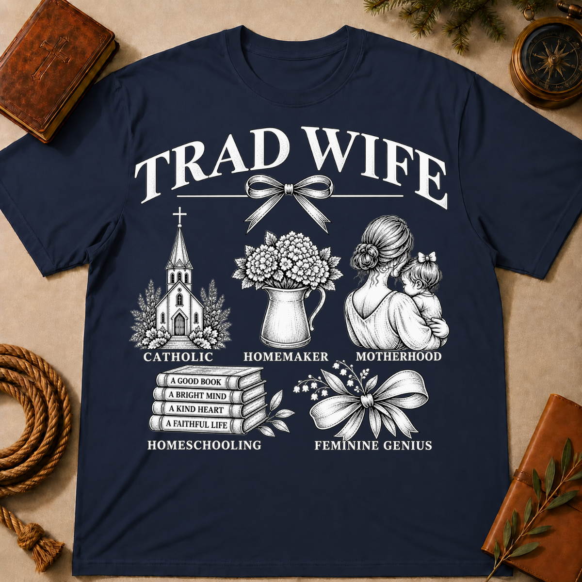 Trad Wife T-Shirt – Catholic Motherhood & Homemaking Tee