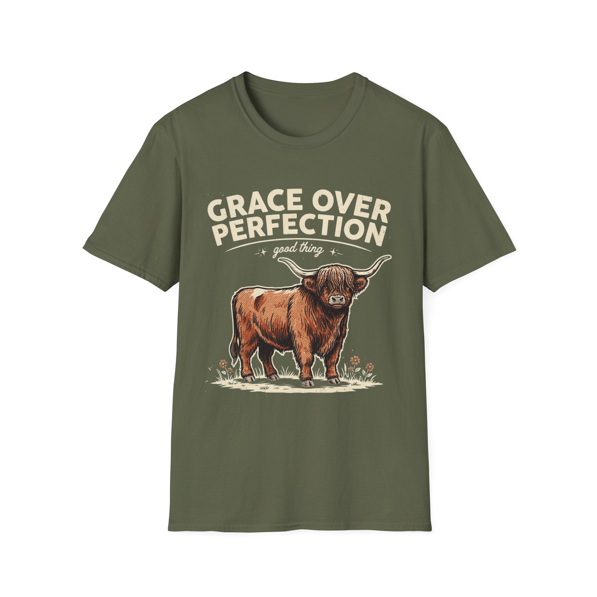 Highland Cow – "Grace Over Perfection" T-Shirt